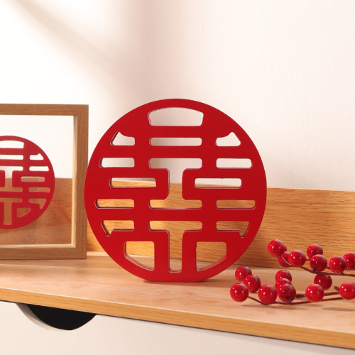Chinese-style wooden double happiness ornament engagement wedding room decoration home decoration craft artifact