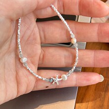925纯银不规则海星珍珠碎银子手链女小清新手工设计甜美手饰B3232