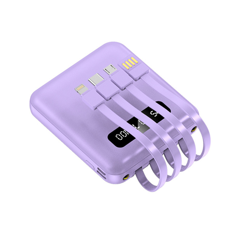 Mini extraíble con cuatro líneas de carga para viajes al aire libre fuente de alimentación portátil 10000mAh para teléfonos móviles