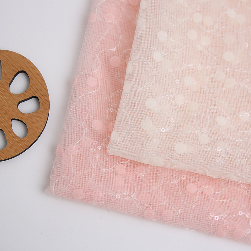 新款植绒水晶亮片网纱  连衣裙tutu裙网纱针织网眼布面料