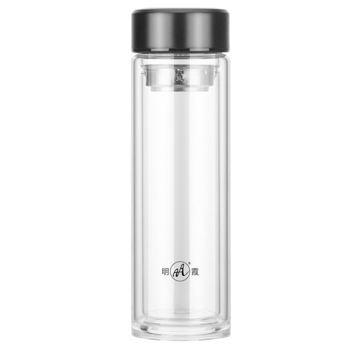 Mingxia double-layer glass men's household water cup business portable transparent lidded tea and water separation tea cup for women