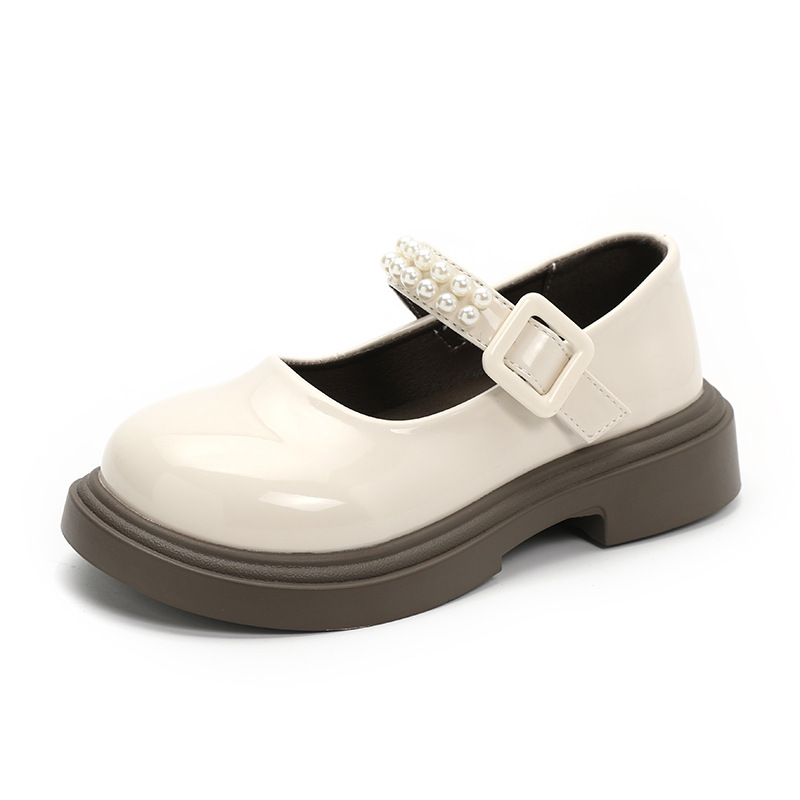 Zapatos de cuero de niñas 2025 verano nuevo zapato de mujer de perla para niños zapatos de princesa de moda zapatos de suela suave para chicas zapatos de espectáculo