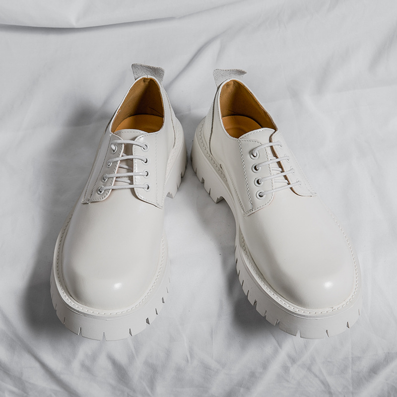 Zapatos de cuero blancos de verano de los hombres de moda retro de bajo-top con cordones zapatos de Punta Grande comercio exterior de fondo grueso punta redonda transpirable zapatos de cuero Casuales