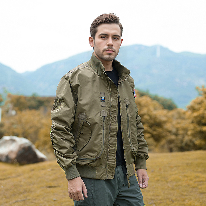 Chaqueta de vuelo de cuello de béisbol de otoño y invierno chaqueta de piloto de la Fuerza Aérea chaqueta de béisbol masculino táctica de cuello de pie chaqueta casual suelta
