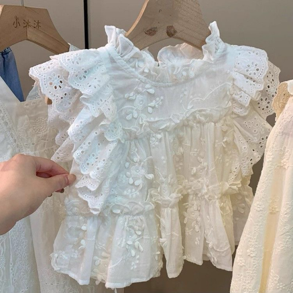 Girls' Sleeveless Shirt Small Flying Sleeve Top Western Style 2025 New Summer Ruffled Fashion Baby Girl's Vest Sweet