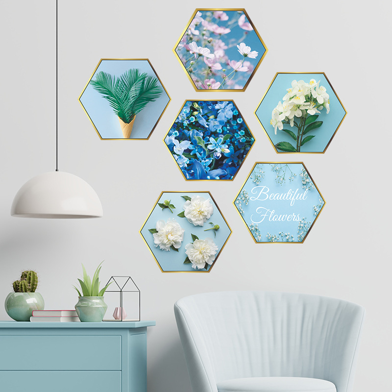 Cadre Photo Plat Hexagonal De Mode Autocollants Muraux De Plantes Vertes Fraîches display picture 4