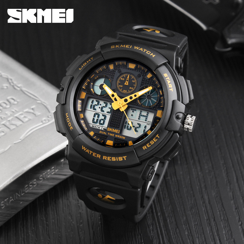 Skmei 1270 hombres impermeable electrónico doble pantalla puntero deportes al aire libre estudiante personalidad reloj de moda