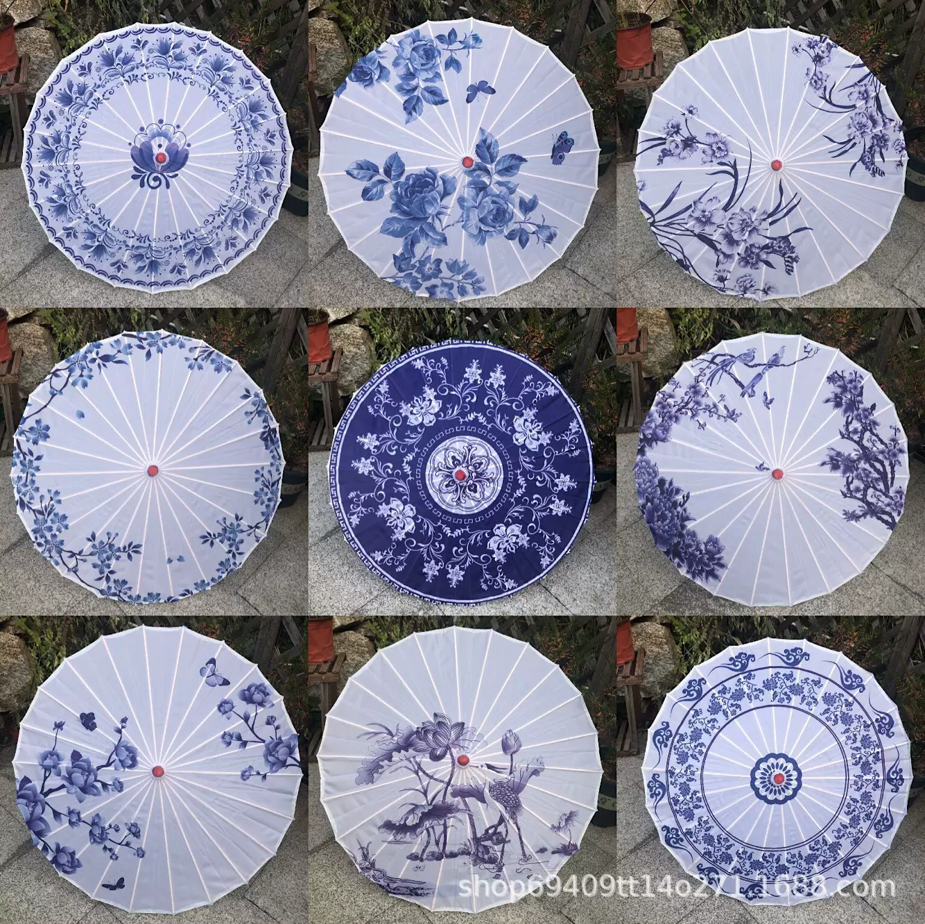 中国风青花瓷油纸伞吊顶装饰伞旗袍秀走秀演出道具伞古装伞复古