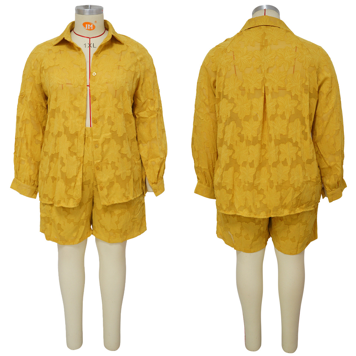 Spring Summer Women's Chiffon Jacquard Clothing Set Hollowed out Top And Shorts_ecoleips.com