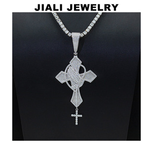 Men's and Women's European and American Hip-Hop Moissanite Pendant Necklace 925 Silver Moissanite Design Cross Hip-Hop Pendant