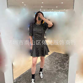 深圳南油高端女装工厂直销早秋新款五角星印花复古气质优雅连衣裙