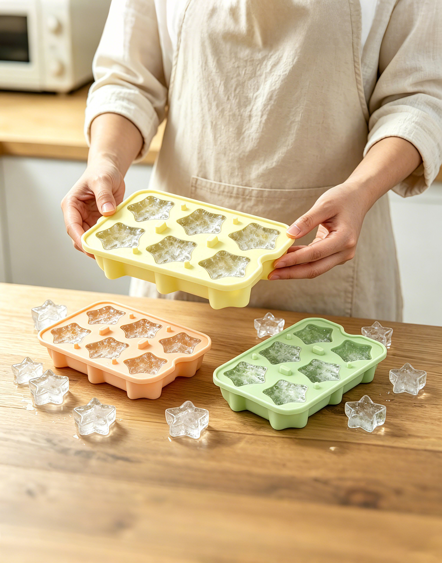 Gıda Sınıfı Silikon Buz Kalıbı Yıldız Buz Küpü Buz Yapma Kutusu Yaratıcı Mini Buz Küpü Mucize Aracı Kapak Dahil Buz Kalıbı