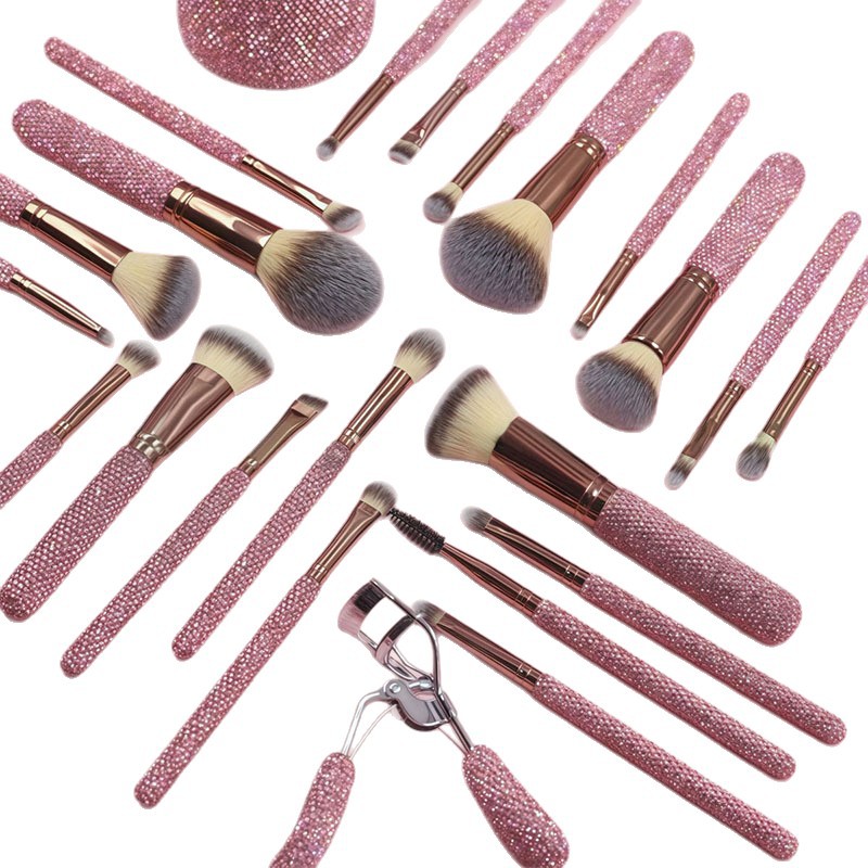 Nuevas brochas de maquillaje con pedrería, rizador de pestañas, juego completo de 18 brochas de maquillaje, herramientas de belleza para ventas transfronterizas.