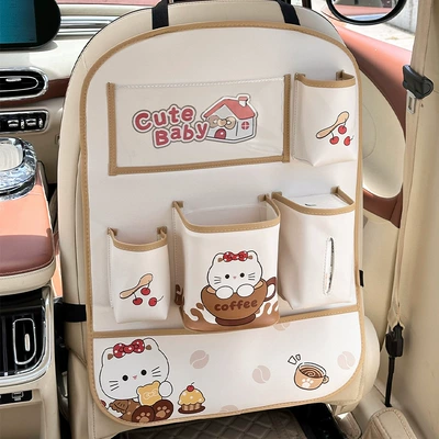 Cartoon Car Anti-Kick Pad Hanging — Car table board - brown-cake-cat-storage-bag-new-x-style