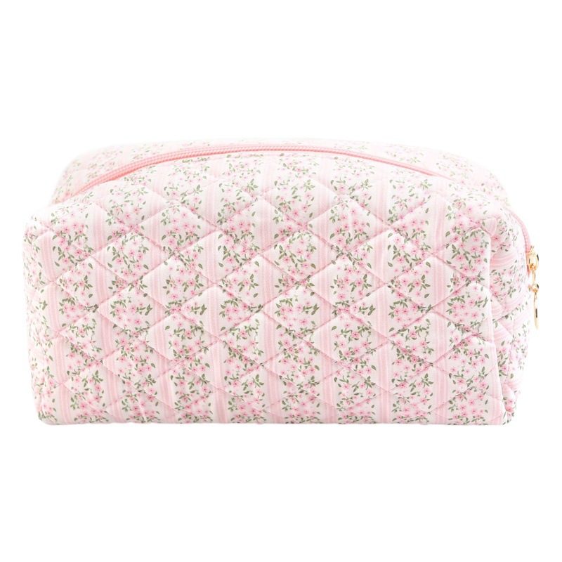 Bolsa de cosméticos acolchada floral pequeña transfronteriza bolsa de cremallera de cuidado de la piel de viaje bolsa de almacenamiento portátil de gran capacidad bolsa suave