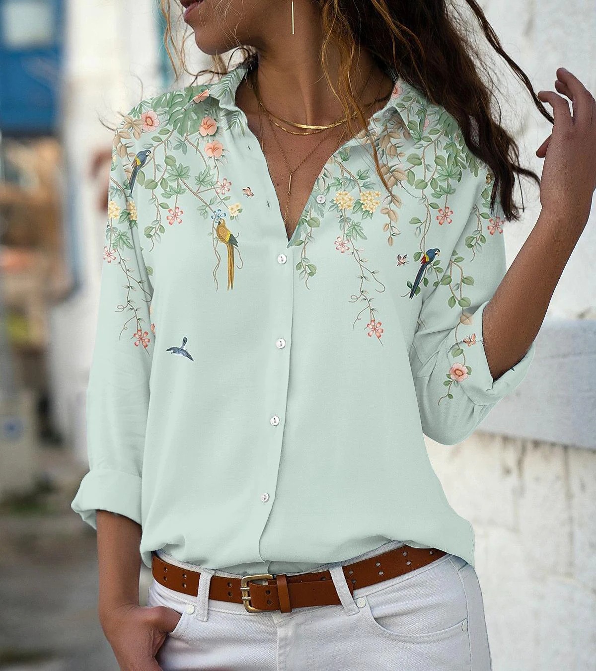 Blusa De Mujer De Manga Larga Con Estampado De Flores De Moda display picture 1