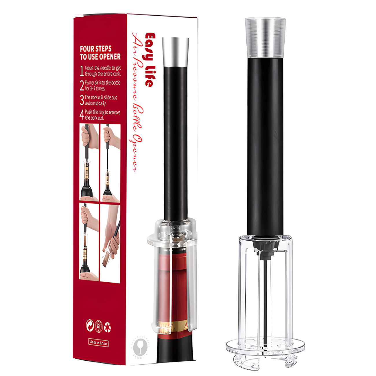 검정색 ABS 막대 알루미늄 헤드 공기압 병따개