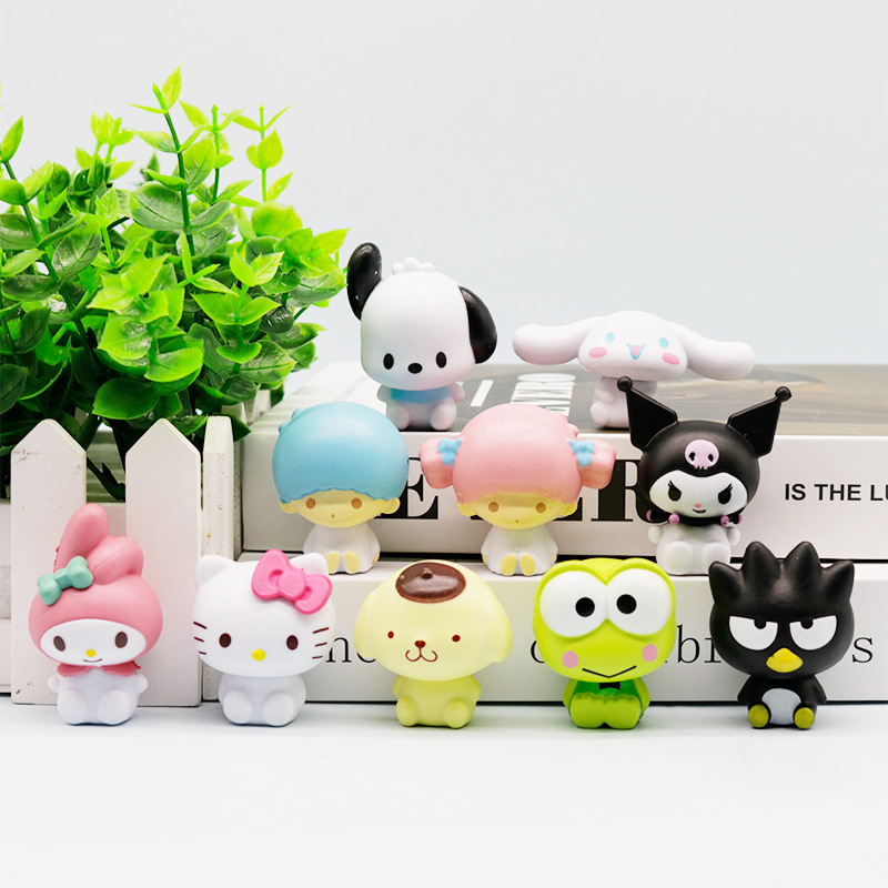 (2개) 차오 플레이 애니메이션 카 10 피스 세트 멜로디 카티 자동차 쿨로 미 가샤폰 인형 장식 핸드 헬드