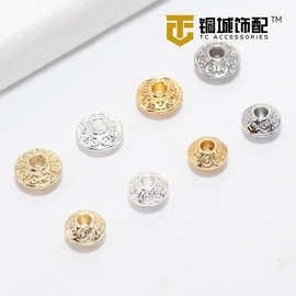 保色14k18K包金经文扁飞碟珠子金色隔珠diy手工配件手链手串首饰