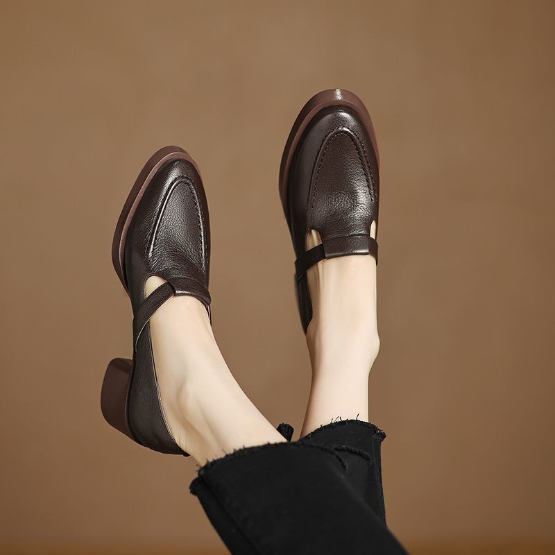 Zapatos de cuero suave de tacones gruesos Lefour para mujeres 2026 primavera y otoño nuevos zapatos de boca profunda con falda de estilo británico zapatos de cuero para mujeres