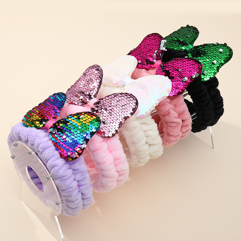 Nuevo cross-border coreano color sequilla arco correa de cabello dulce adorable adornamiento para el cabello niños hechos a mano tocado de arco