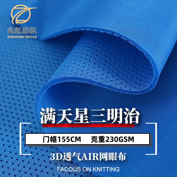 现货230g全涤纶3D鸟眼满天星三明治网眼布 加厚密底 坐垫座套面料