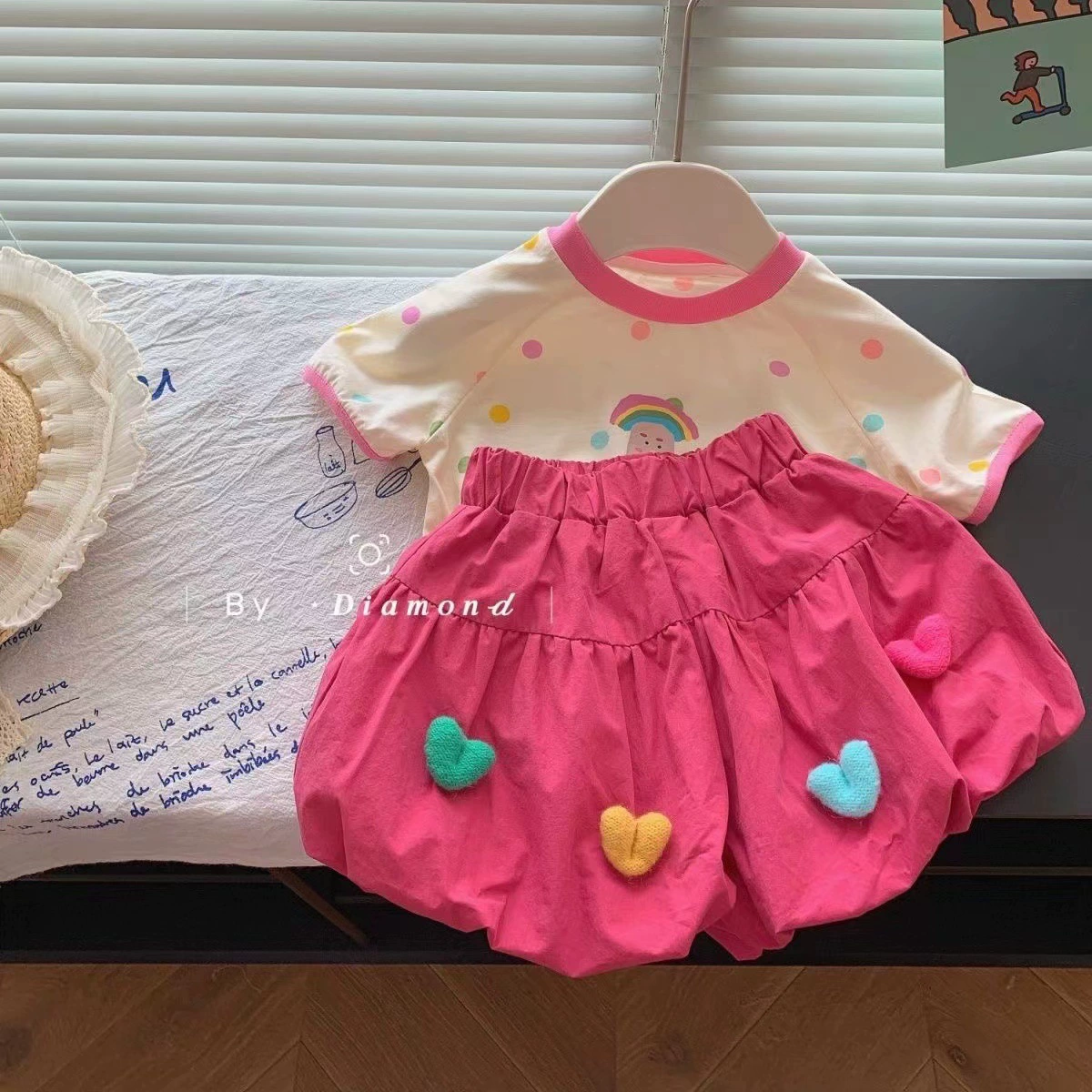 Модный детский короткий костюм для девочек, с коротким рукавом, западный стиль, корейский стиль