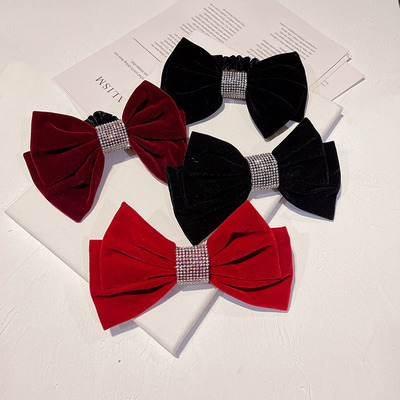 水鑽大蝴蝶結發圈紮頭發頭繩絨布粗皮筋秋冬發飾發夾韓版頭花頭飾