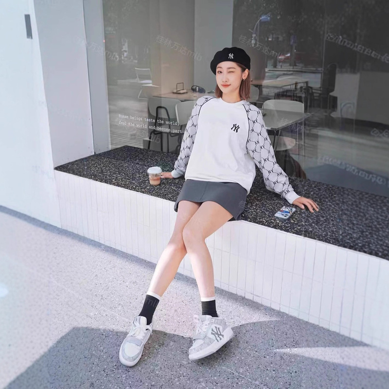 韩版秋冬新款mlb满印老花刺绣小标宽松休闲男女情侣款圆领卫衣潮.|undefined