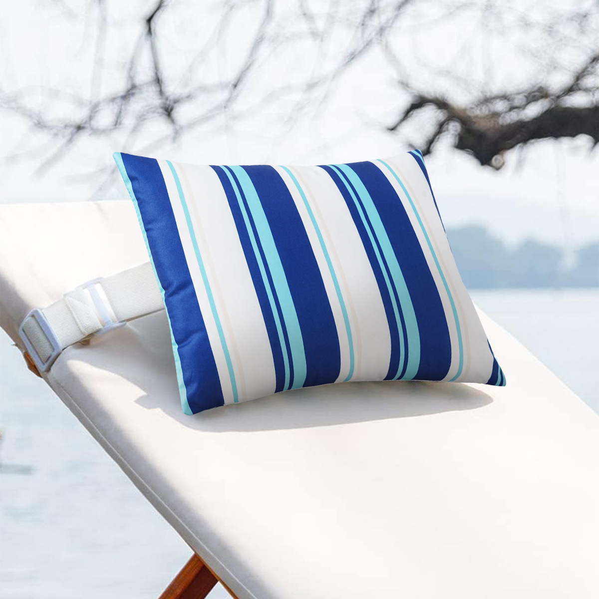 Cross-Border New Outdoor Lounge Chair Waterproof Headrest Cushion Cover Adjustable Striped Printed Pillow Cushion with Core Ready for Sale