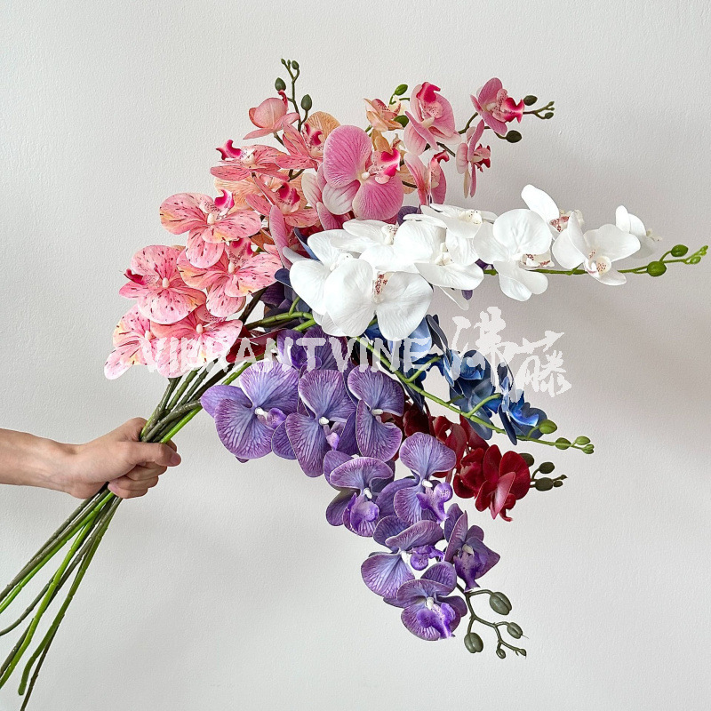 9-Head 3D Film Orchid Artificial Flower, High-End Realistic Fake Flower, Floral Scene Arrangement, Hotel Wedding Decoration Flower