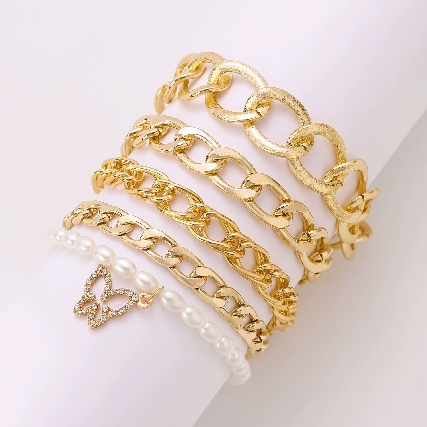 Metal Bracelet Set, 4-Piece Multi-Style (hip-hop, punk, European) – mixed finishes