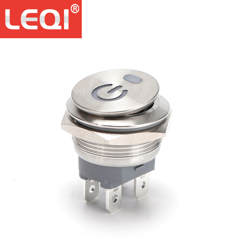 22mm自锁金属船型开关3脚20A不锈钢船形开关LED加电源符号发光