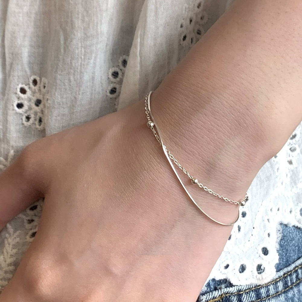 925纯银双层银珠蛇骨手链女轻奢小众高级冷门不撞款多层叠戴