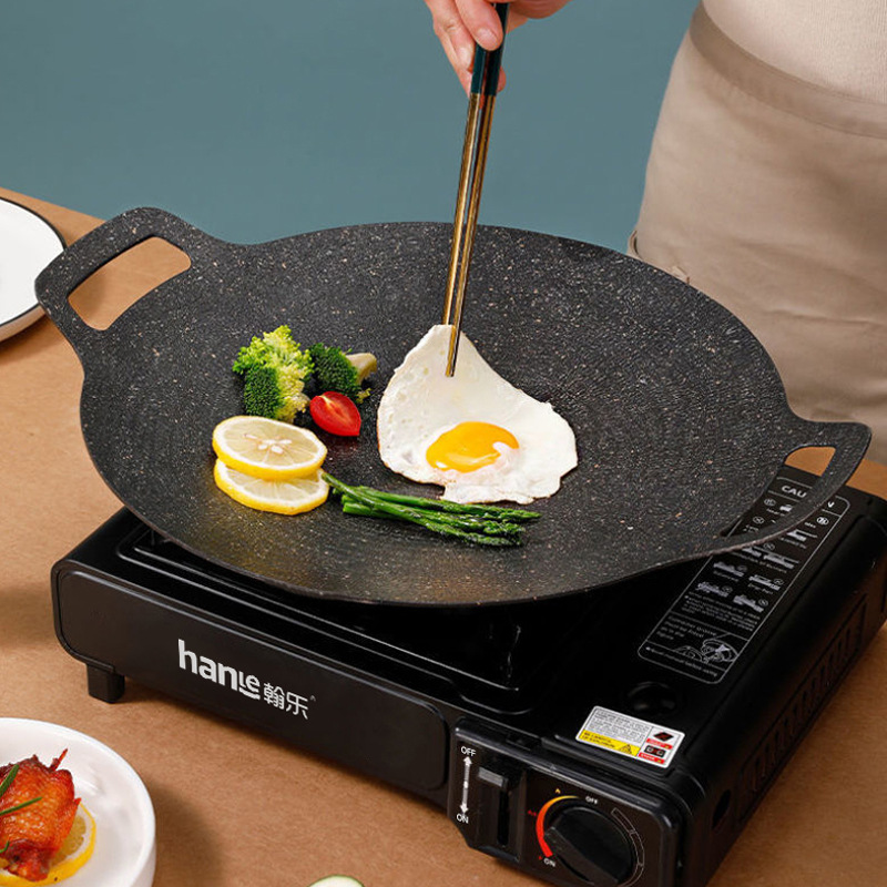 Bandeja de barbacoa para acampar al aire libre Hanle, estufa de casete sin humo para el hogar, plato de barbacoa antiadherente, molde para hornear de aluminio de hierro fundido de piedra médica