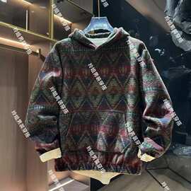 民族风套头连帽卫衣套装男国风休闲裤两件套青年时尚呢料休闲外套