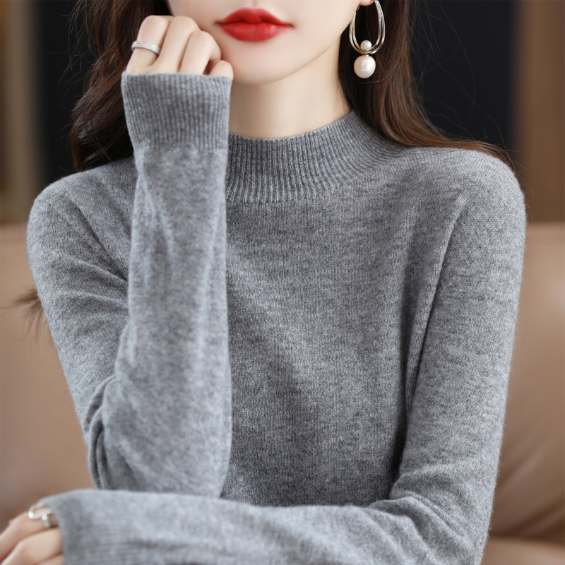 First-line clothing 100% woolen sweater women's spring half turtleneck pullover loose solid color cashmere sweater knitted bottoming shirt