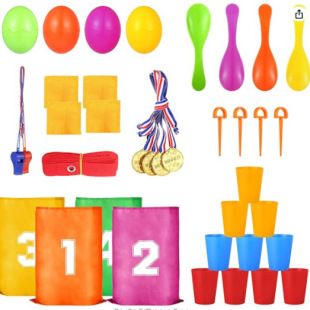 Kangaroo jump bag plastic balance spoon bean bag sandbag whistle gold medal nail plastic stacking cup suit,