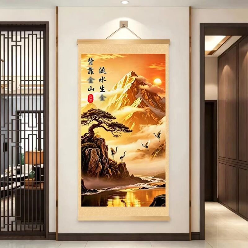 Sunlight Shining on the Golden Mountain, Painting Hanging Opposite the Door, Living Room Entrance Decorative Painting, Landscape Painting, Corridor and Hallway Decorations Sunlight Shining on the Golden Mountain, Painting Hanging Opposite the Door, Living Room Entrance Decorative Painting, Landscape Painting, Corridor and Hallway Decorations