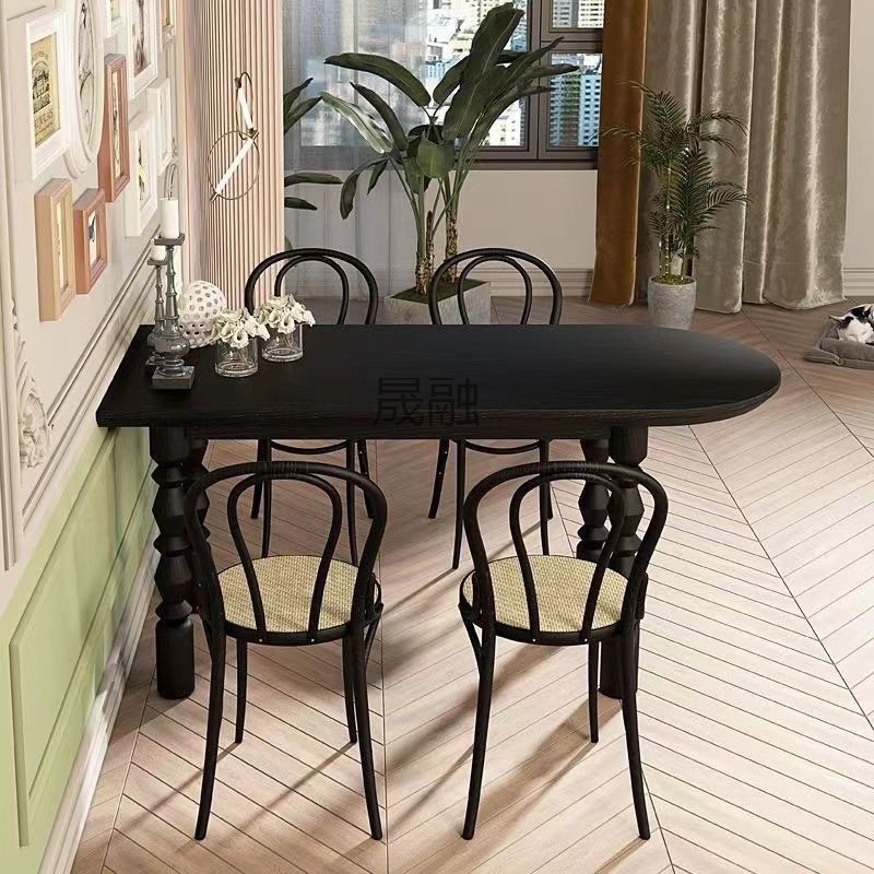 KZL美式实木家用客厅餐桌椭圆实木餐桌创意设计师工作台法式餐厅
