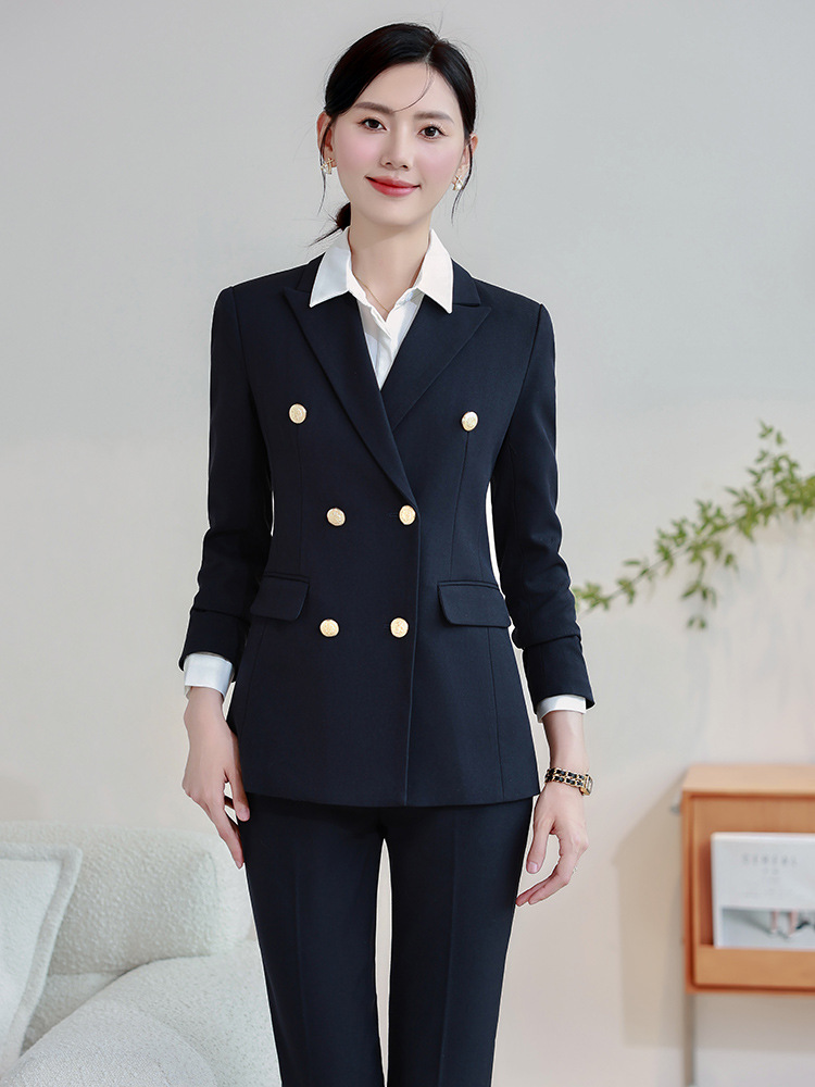(2개) 전문 세트 여성을위한 고급 더블 브레스트 세트 간단하고 유능한 기질 호텔 매니저 직장 통근 작업복