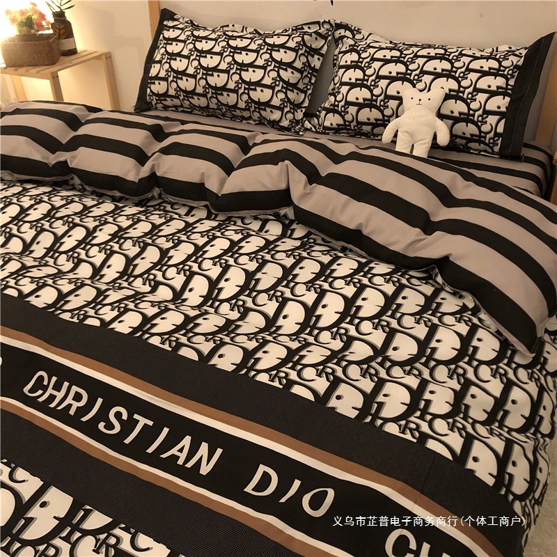 Black and White Plaid Trendy Brand Quilt Cover Four-Piece Set for Boys Dormitory College Students Bedding Dormitory Bed Single Three-Piece Set