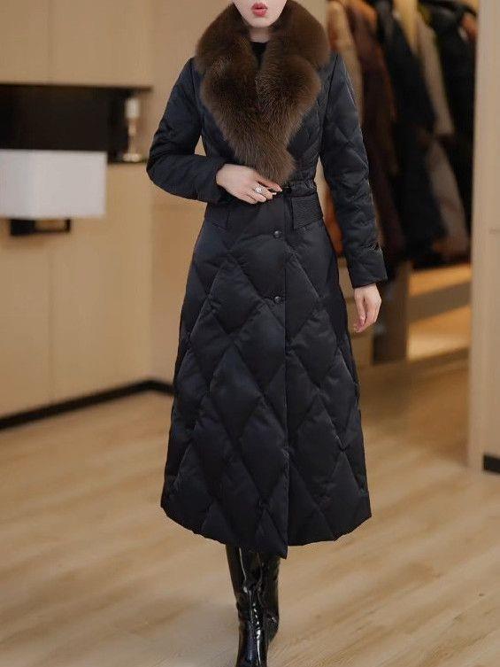 Fur Collar 90 White Duck down Jacket for Women 2025 Autumn New Maillard Mid-Length Warm Jacket for Women