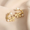 Small design fresh earrings from pearl, European style, cat's eye, flowered, double wear