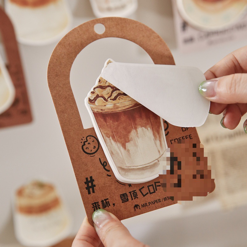 来杯咖啡背卡可挂便利贴拿铁可粘手帐素材纸办公学生留言纸便签本