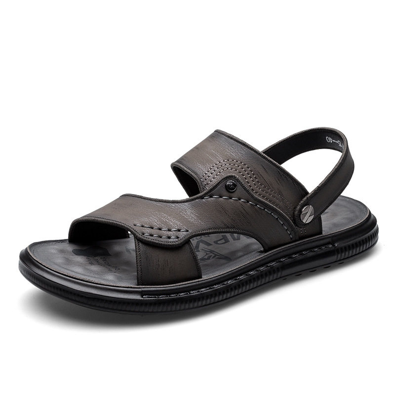 Dép sandal nam quai ngang mũi tròn, đế thấp 1–3 cm — 55124 màu xám, 55600 nâu, 5922 xám, DT019