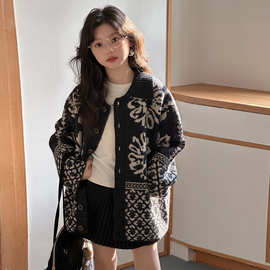 女童针织开衫2025秋季新款洋气上衣秋冬大童秋装提花毛衣儿童外套