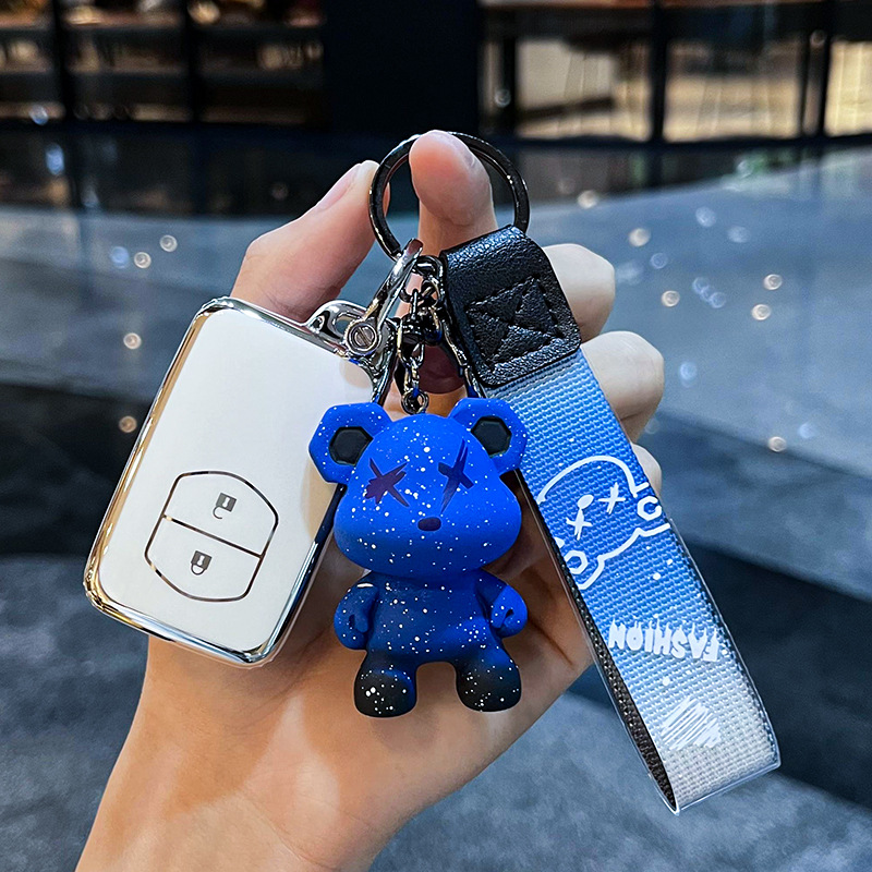 도요타 I-스마트 2 키 [싱글 쉘 화이트] + 블루 폭력 곰 펜던트