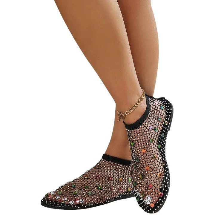 Summer mesh ankle boots, rhinestone embellished, elastic ankle band, sizes 36–43
