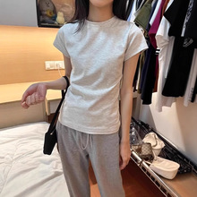 高质量纯棉t恤女韩版洋气百搭修身上衣遮肉小众2025新款圆领短袖